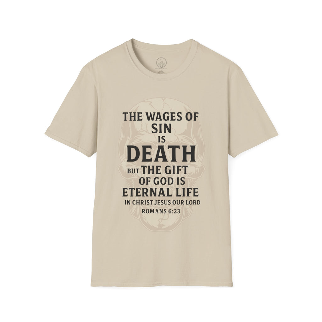 Romans 6:23 – Wages of Sin, Gift of God Skull Tee