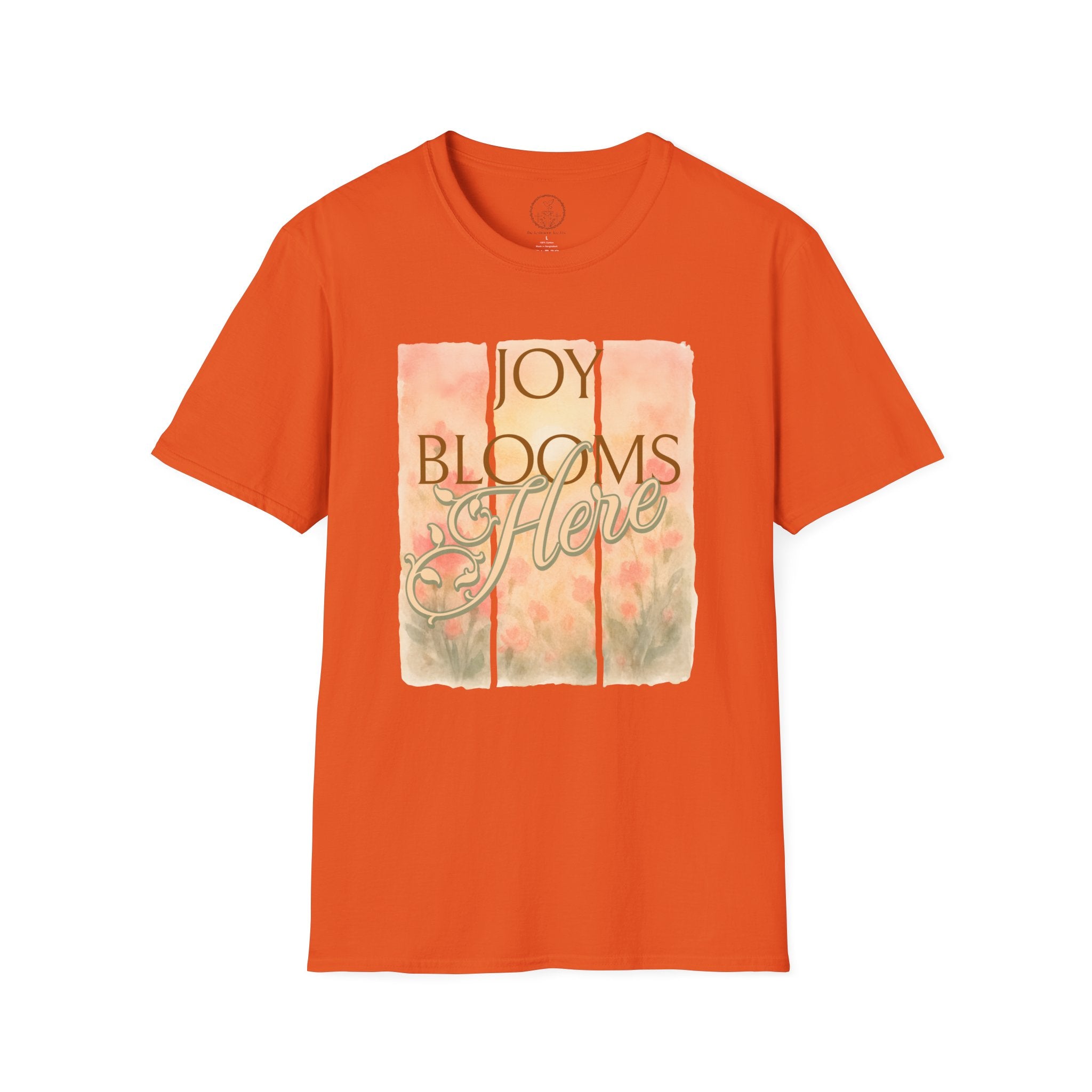 Joy Blooms Here – Christian Floral Encouragement Tee