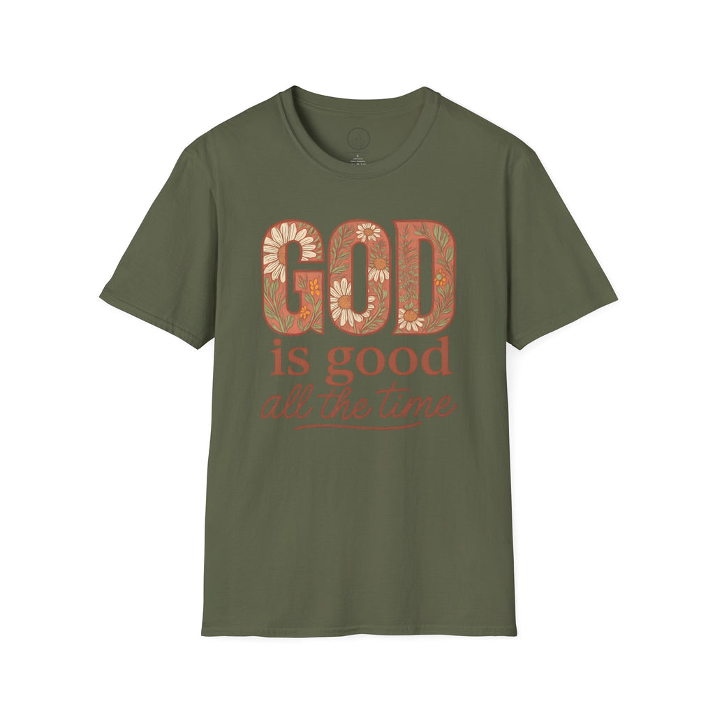 God Is Good All the Time – Floral Christian T-Shirt