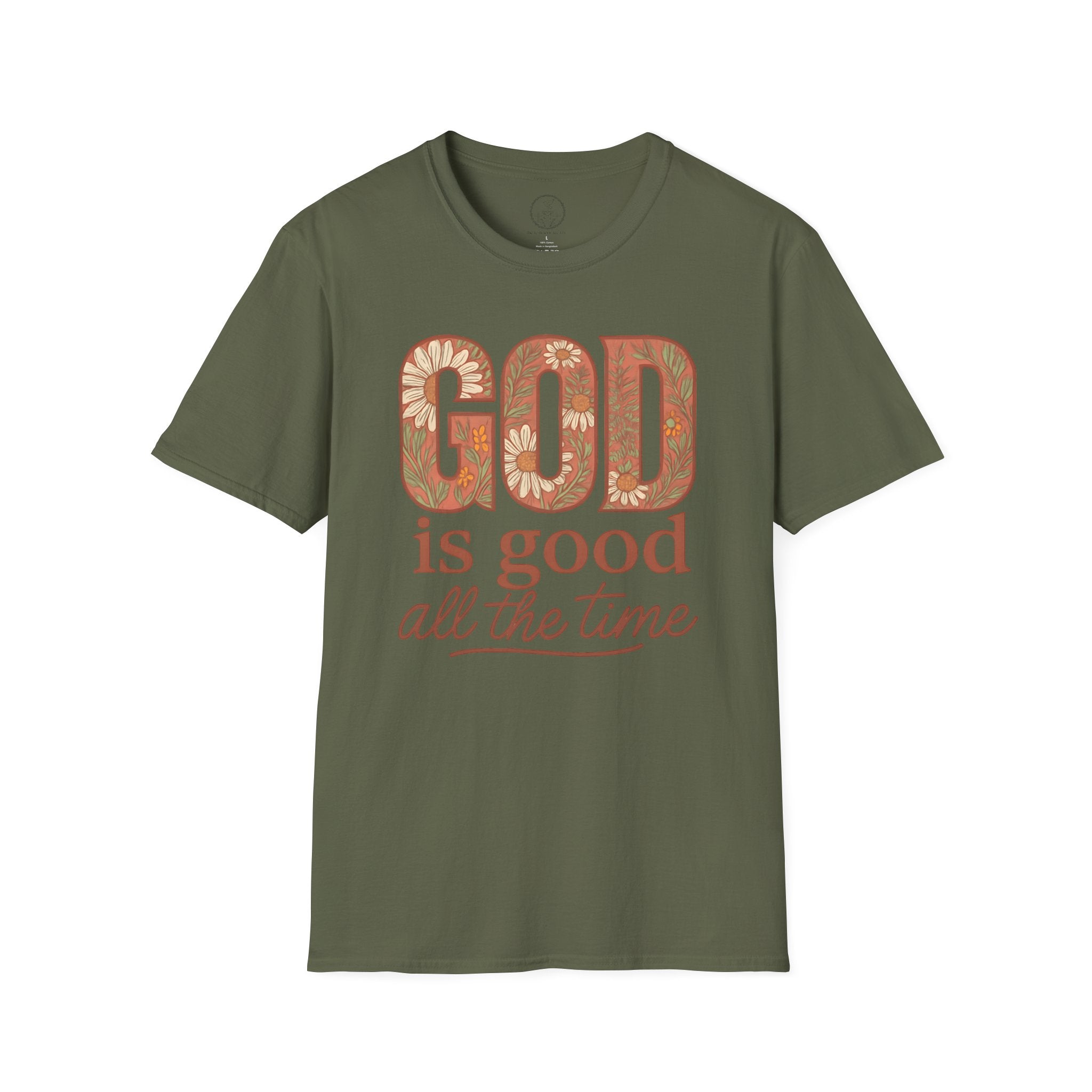 God Is Good All the Time – Floral Christian T-Shirt