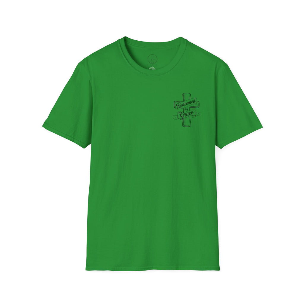 Redeemed by Grace – Cross Emblem Christian T-Shirt