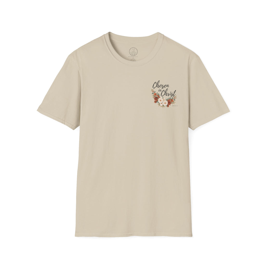 Chosen in Christ Floral Pocket Tee — Ephesians 1:4