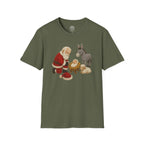 Faux Yarn Printed Image of Santa Bowing to Worship Baby Jesus