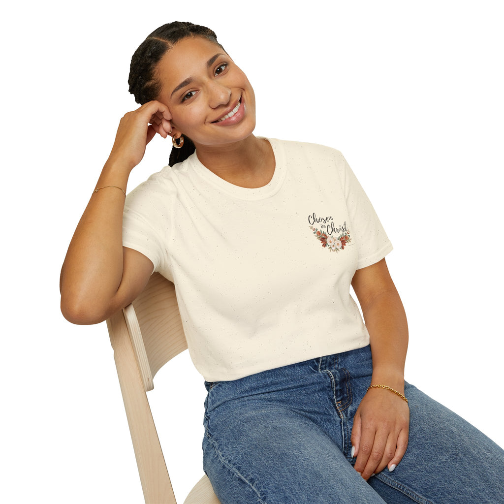 Chosen in Christ Floral Pocket Tee — Ephesians 1:4
