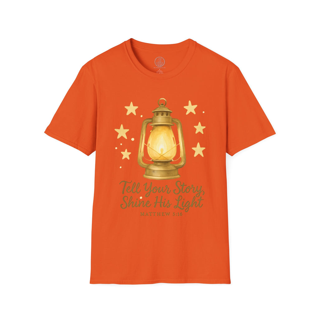Tell Your Story, Shine His Light – Matthew 5:16 Christian T-Shirt