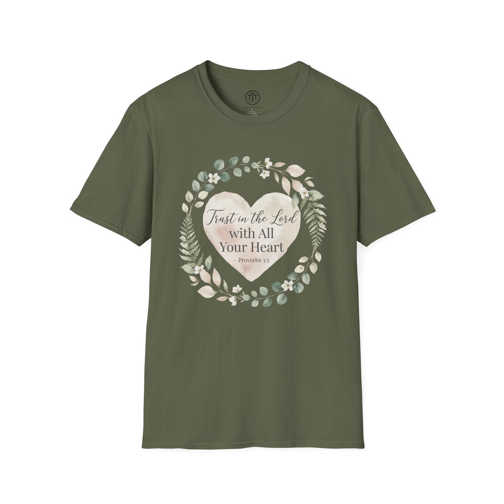 Trust in the Lord – Proverbs 3:5 Floral Heart T-Shirt