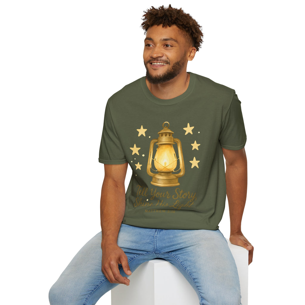 Tell Your Story, Shine His Light – Matthew 5:16 Christian T-Shirt
