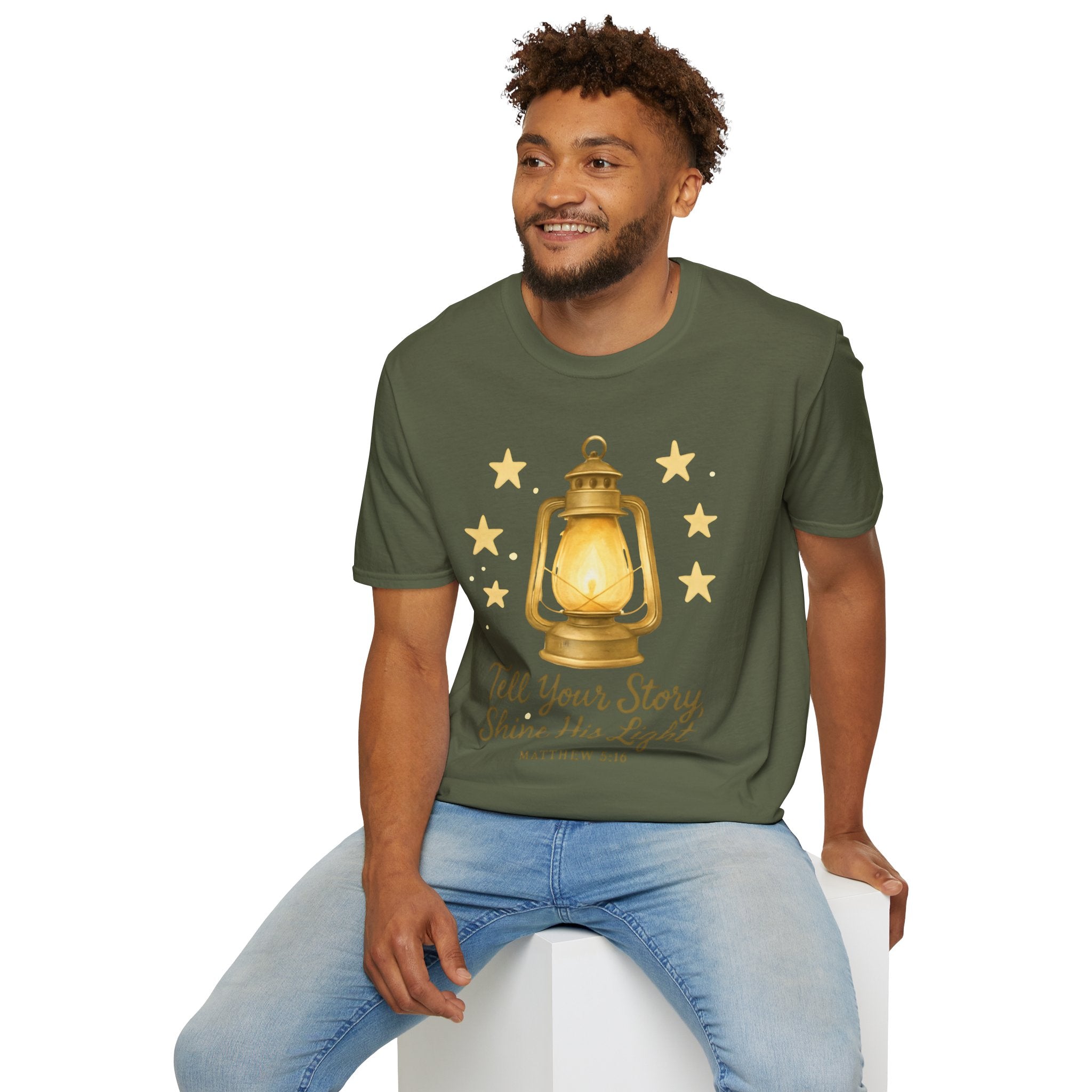 Tell Your Story, Shine His Light – Matthew 5:16 Christian T-Shirt