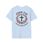 John 3:16 (Front/Back) Floral Wreath T-Shirt