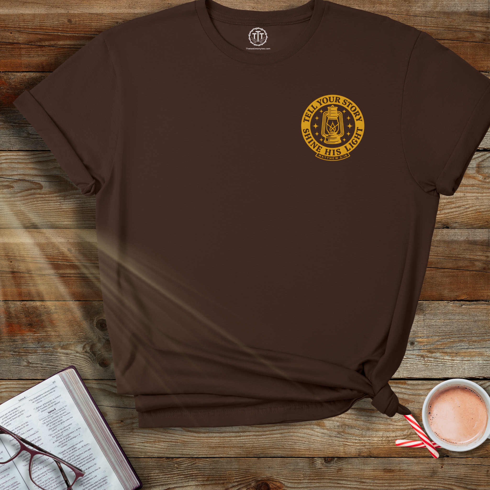 Tell Your Story • Left Chest Christian Lantern Tee