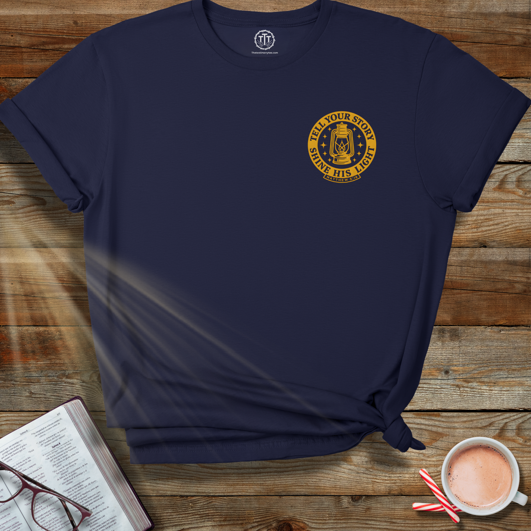 Tell Your Story • Left Chest Christian Lantern Tee
