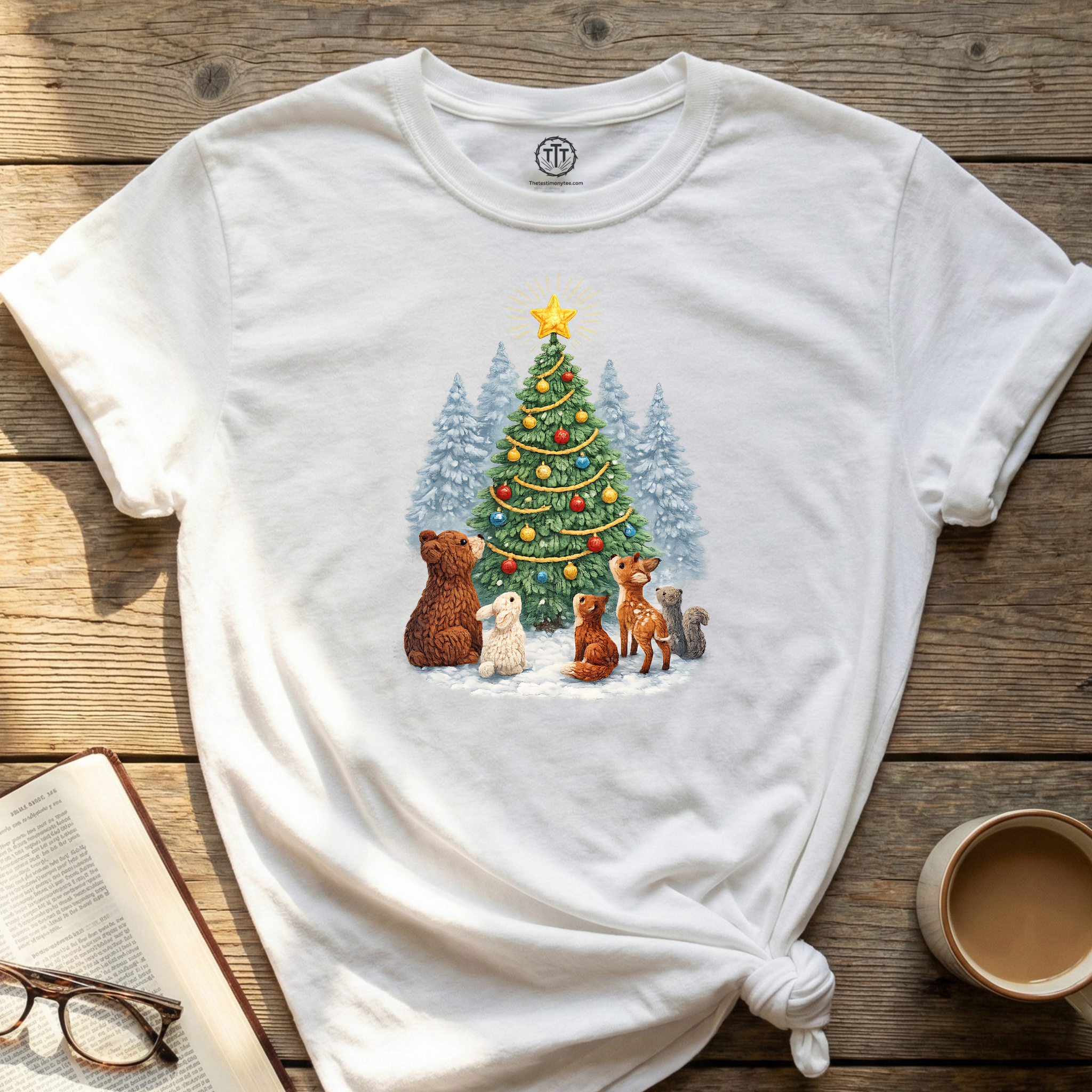 Faux Yarn Printed Image of Woodland Christmas Tree